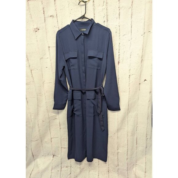 Lauren Ralph Lauren Dresses & Skirts - Ralph Lauren Long Sleeve Button up Dress Shirt Navy Sz 14 *Belt is not Original